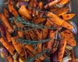 A picture of step 4 of Roasted vegetables: the rose harissa mix.