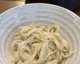 A picture of step 8 of Spaghetti Carbonara.