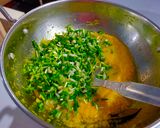 A picture of step 2 of Green garlic sabzi.