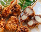 A picture of step 5 of Japanese Garlic Kushiage (Fried Garlic Skewers).