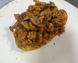 A picture of step 6 of Stuffed Baked Potatoes with TVP and Mushrooms.
