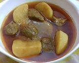 A picture of step 4 of Aalu Gosht.