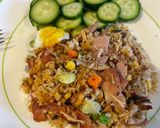 A picture of step 2 of Mixed Fried Rice with Ham and Rotisserie Chicken.