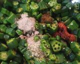 A picture of step 2 of Green sabzis (Bhindi).