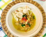 Foto langkah ke 4 dari resep Bubur Ayam Oat Kuah Kuning.