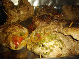 Carne rellena con papas batatas y calabaza al horno