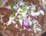 A picture of step 7 of Gas meat with groundnut cookie/peanut bars(kuli-kuli) powder.