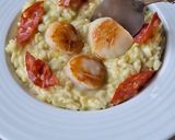 A picture of step 6 of Scallop Risotto with Leeks and Chorizo Chips.
