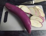 A picture of step 1 of Purple Eggplant with Mushrooms and Avocado.