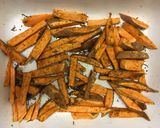 A picture of step 2 of Bavette steak. Soy portobello mushrooms, sweet potato and greens.