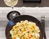Pas rețetă Tagliatelle și creveți în sos de vin cu usturoi 1 fotografie