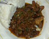 A picture of step 4 of Fried meat with ugali.