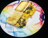 A picture of step 6 of Mushroom, spinach, egg omelette sandwich.