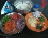 A picture of step 1 of Appam with hot chilli sauce and veg hot and sour soup.
