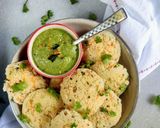 A picture of step 7 of Masala Veg Idli with Peanut coriander Chutney.