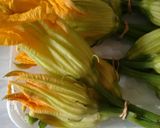 A picture of step 3 of Chiles Rellenos with Squash Blossoms.