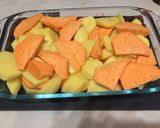 A picture of step 1 of Potato and Sweet Potato bake.