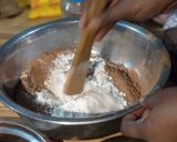 A picture of step 2 of 3 flavors Cake (CHOCOLATE, VANILLA, RED VELVET CAKES).