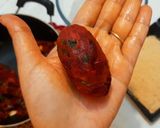 A picture of step 6 of Kolkatas famous beetroot chop.