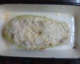 Foto del paso 7 de la receta: Zucchini relleno de carne, aceitunas negras y pimientos al gratín