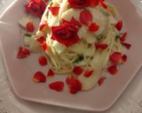 A picture of step 2 of Cold peach pasta with red rose sauce….