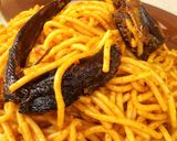 A picture of step 8 of Palm Oil Spaghetti.