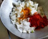 A picture of step 1 of Mooli Sabzi.