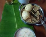 A picture of step 5 of Egg Biriyani, cauliflor chilli,potato fried with Badam Drink.