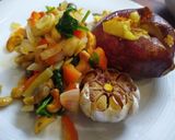 A picture of step 3 of Baked Sweet Potato, Roasted Garlic & Mixed Vegetables.