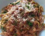Foto del paso 7 de la receta: Spaghetti ranchero en salsa de tomate, chorizo y champiñón