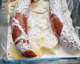 A picture of step 3 of Dauphinois with Smoked Sausages and Whole Grain Mustard.