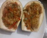 Foto del paso 2 de la receta: Berenjenas rellenas de verdura y beicon al microondas