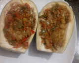 Foto del paso 2 de la receta: Berenjenas rellenas de verdura y beicon al microondas