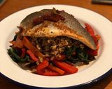A picture of step 6 of Seabass with teriyaki vegetables and dashi quinoa 🇯🇵.