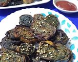 A picture of step 5 of Arum  leaves  Discs (colocasia leaves pinwheels).
