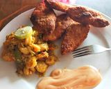 A picture of step 5 of Crispy fried fish with stir fry prawns and dip.