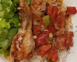 A picture of step 12 of Uncle Yves' Chicken Basquaise (with tomatoes, peppers + herbs).
