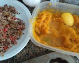 Foto del paso 1 de la receta: Muffins húmedo de puré de calabaza rellenos con carne y queso