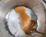 A picture of step 1 of Tri colour coconut ladoo.