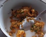 A picture of step 2 of Samosa with tomato sauce/coriander chutney and tea.