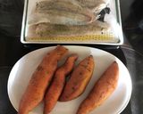 Rántott lepényhalfilé édes burgonya pürével, párolt brokkolival és főtt krumplival recept fázis 1 fotója