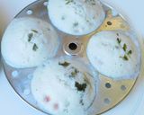 A picture of step 7 of Idli with oats and veggies, sambar.