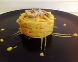 Foto del passaggio 5 della ricetta Bavette con crema di peperoni e ragù bianco di tastasale