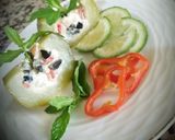 Une image de l'étape 2 de Courgette farcie Macédoine de riz,thon,olives noir.