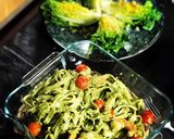Foto del paso 4 de la receta Tallarines al pesto de almendras y anacardos con cherry y langostinos 🦐