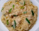 A picture of step 7 of Chicken alfredo pasta.