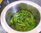A picture of step 1 of WorkShop Spinach chatpata with muhammara dip.
