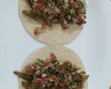A picture of step 3 of Charales Tacos with Pico de Gallo and Salsa.
