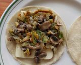 A picture of step 6 of Quesadilla with Squash Blossoms and Mushrooms.