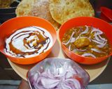 A picture of step 4 of Aloo Chana Poori with dahi bhalla.